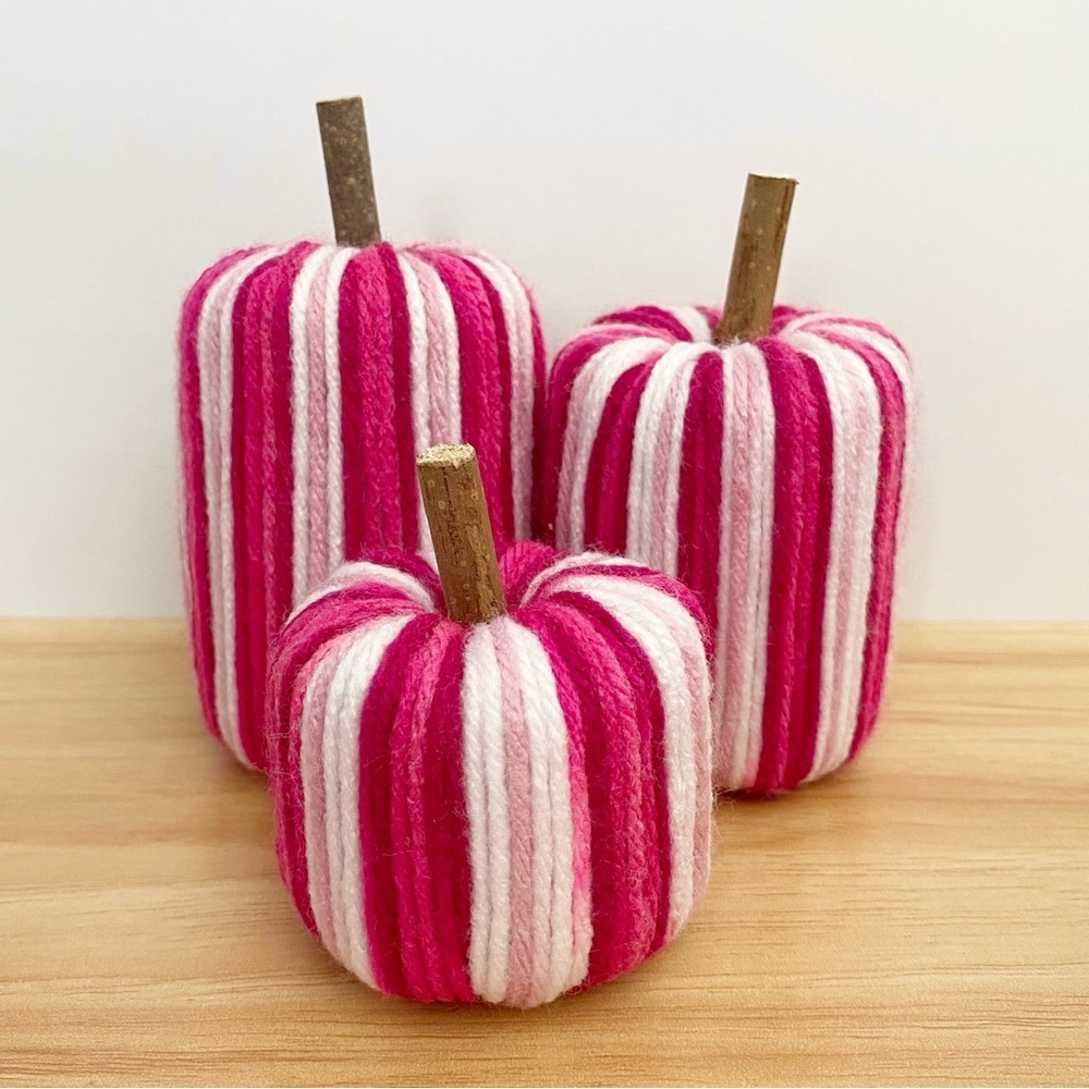 Handmade Pink Striped Pumpkin Decor Set for Fall Halloween
